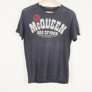 Johnson Motors Distressed McQueen Spyder Porche Black T Shirt Mens Sz S